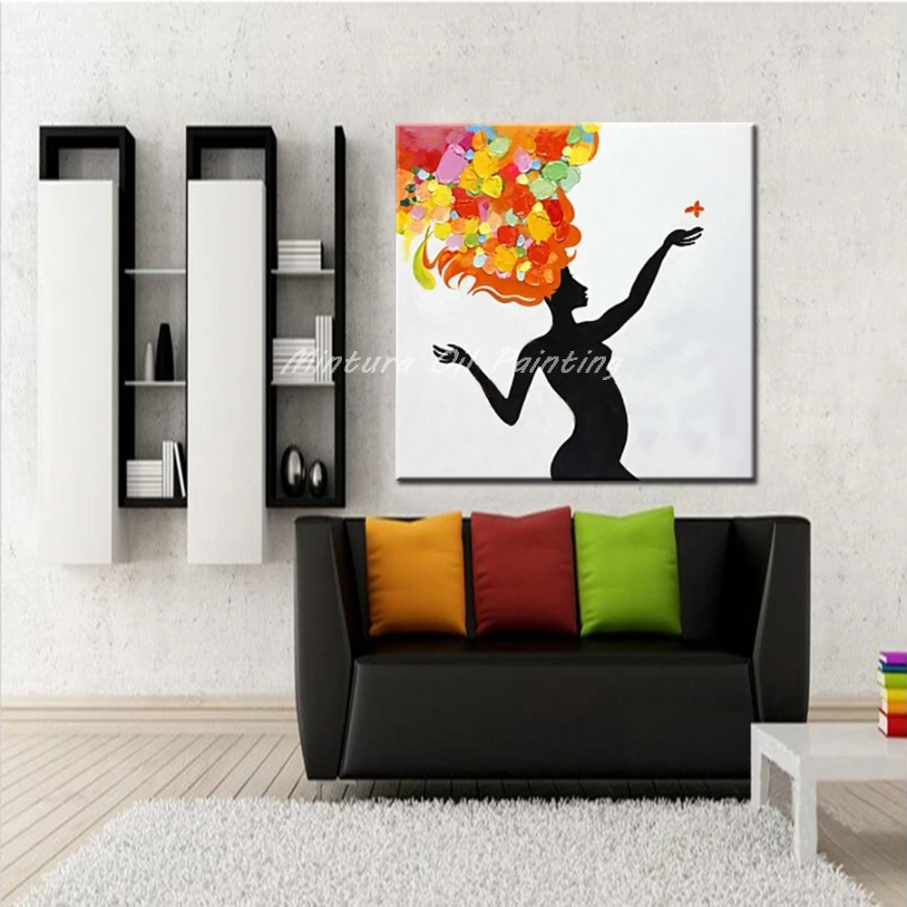 Mintura Handpainted Naked Girls Play Butterfly Oil Painting On Canvas Modern Abstract Pictures Wall Art For Home Decor No Framed | Дом и сад