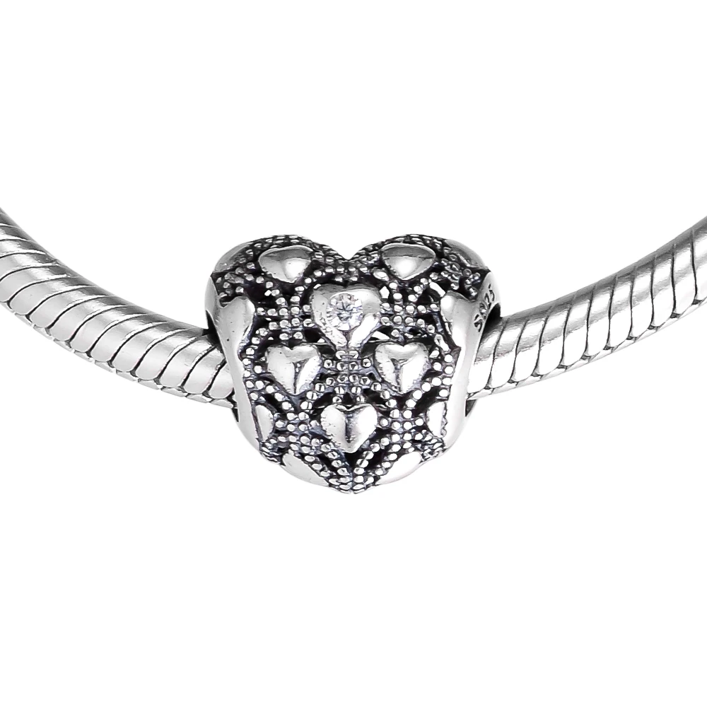 Серый CKK Fit Pandora Браслеты роскошное сердце амулеты 925 стерлингового серебра Шарм бусины для бусина для изготовления украшений Kralen Perle - Цвет: Серый