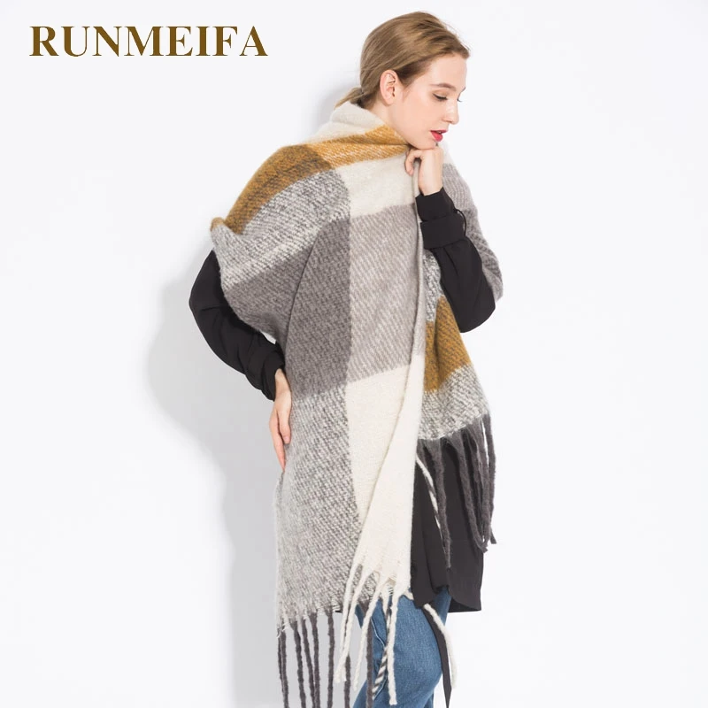 

[RUNMEIFA] The brand new design women autumn winter generous sjaals fashion Imitation of cashmere tassel shawl keep warm