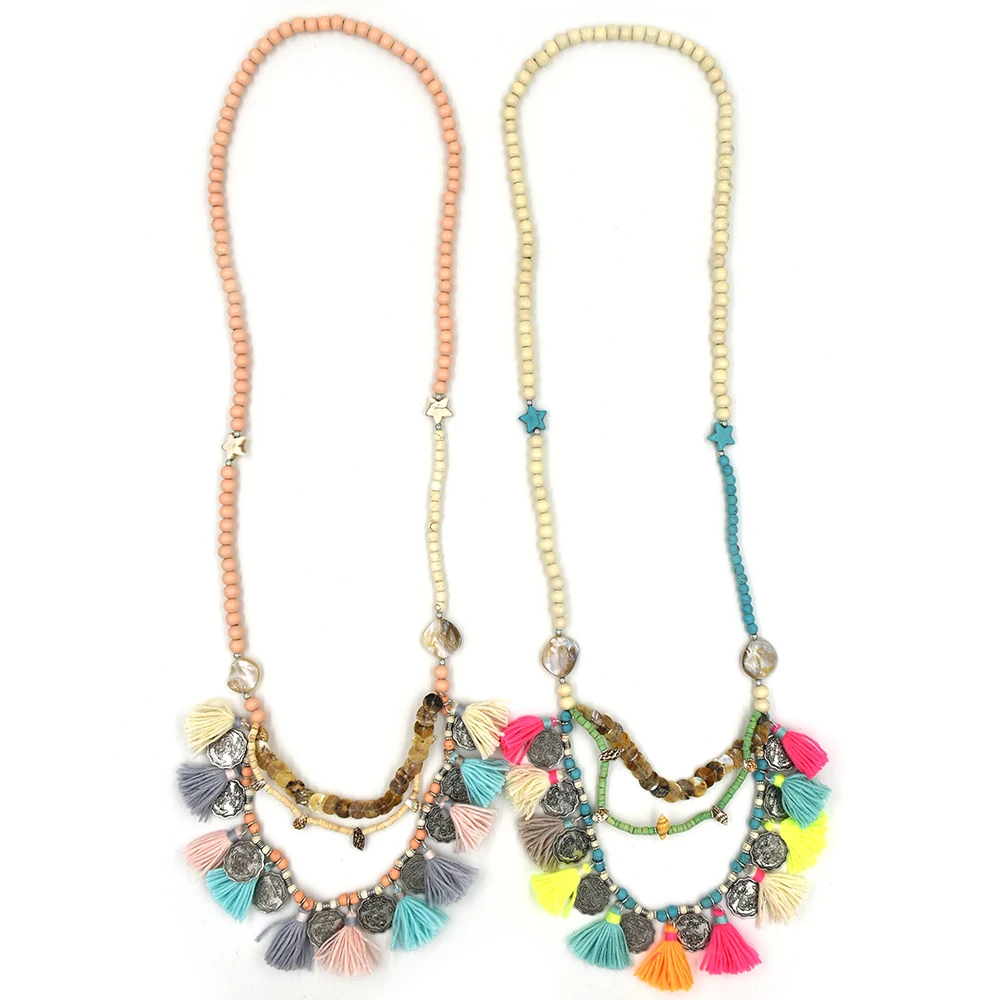 Новые богемные деревянные ожерелья с бисером в стиле бохо тибетская подвеска