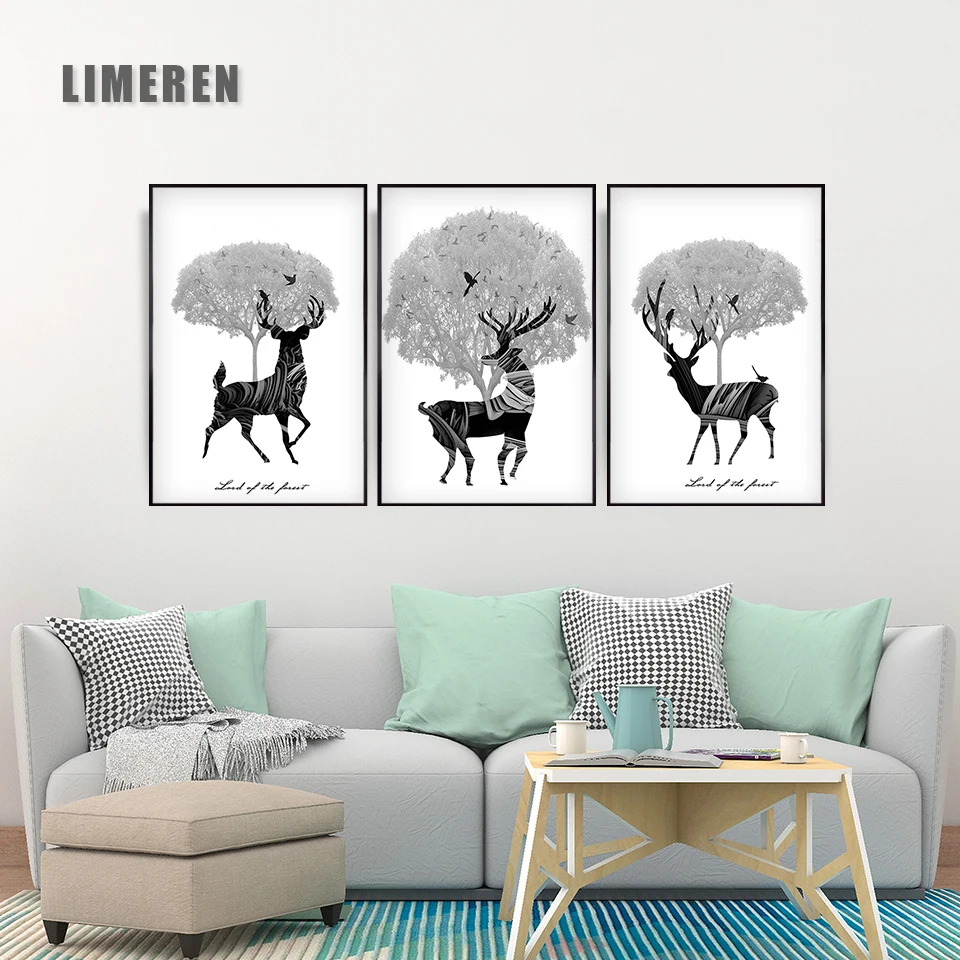 Теплая Скандинавское дерево и Лось зимняя картина с рисунком животных домашняя