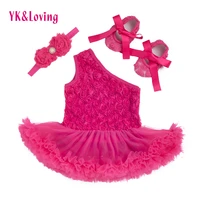 rose princess baby dress baby girl rompers dresses 3pcs clothing sets newborn infant one shoulder clothes with shoes z203