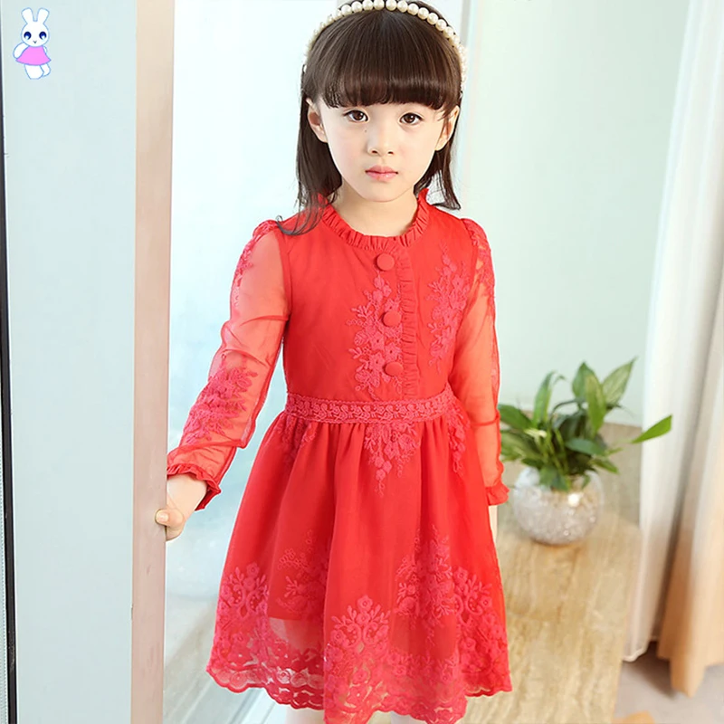 Kids Vintage lace embroidery flower girl toddler long sleeve mesh mini dress korean fashion 2018 lovely birthday Costume party | Детская