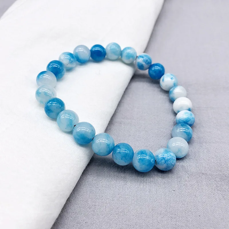 Женские браслеты из натурального агата бусины 8 мм 10 12 сине белые Будда бижутерия