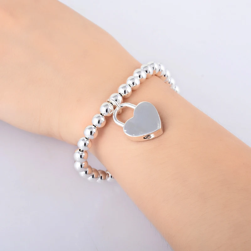 Женский браслет из серебра 925 пробы с замком в виде сердца|925 bracelet|silver braceletbracelet high