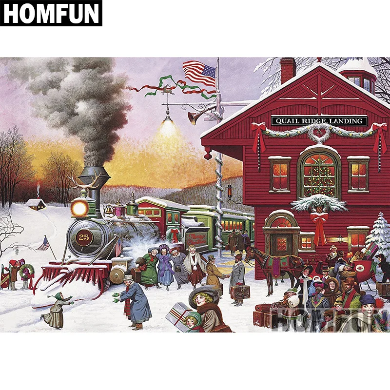 

Алмазная 5D картина HOMFUN «Рождественский поезд», вышивка крестиком, полная выкладка, круглые/квадратные стразы, домашний декор, A00872