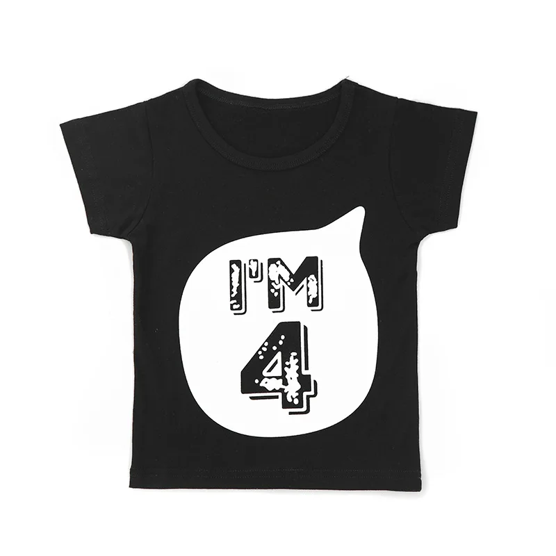 Black4 Летняя Детская Хлопковая футболка на день рождения для детей 1, 2, 3, 4, 5, 6 лет, детские футболки с принтом, Детская футболка, футболки с круглым вырезом для мальчиков и девочек - Цвет: Black4