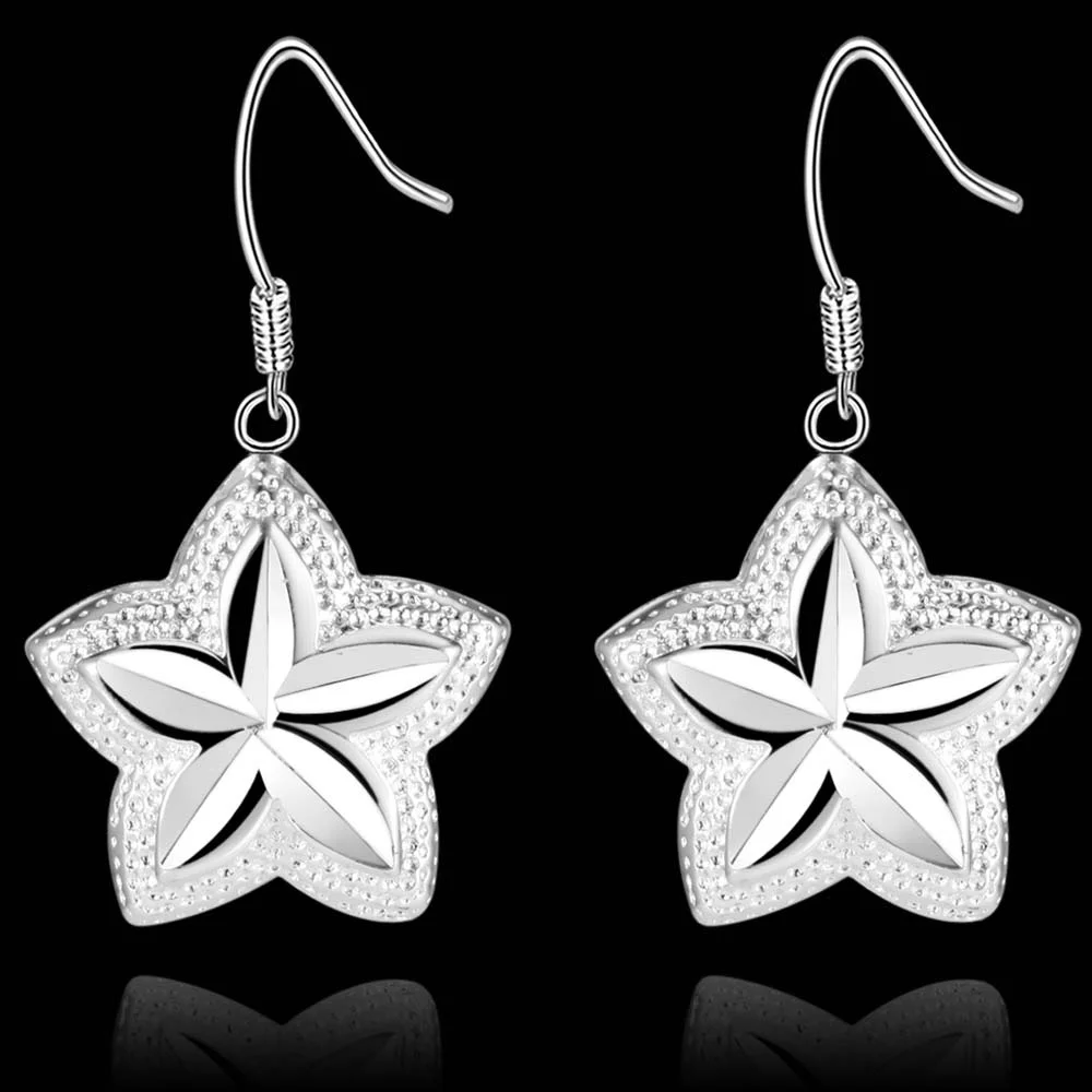 Simple New Design Silver color star Earrings Piercing Ear jewelry for Women Wedding PartyGift female earrings AE1006 | Украшения и