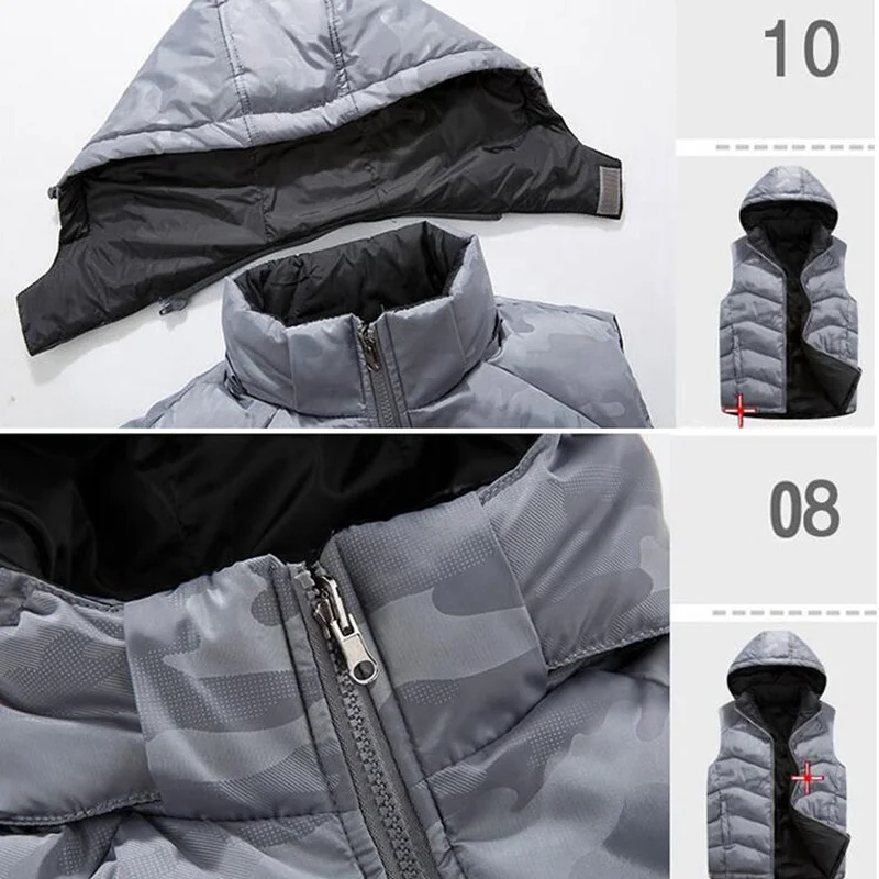 MFERLIER, мужской жилет с капюшоном, большой размер, 7XL, 8XL, 9XL, толстый, теплый, темно-синий, с хлопковой подкладкой, Осень-зима, жилет, камуфляжный жилет
