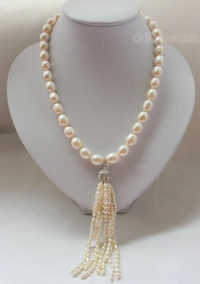 18'' White Rice 10mm Freshwater Pearl Necklace Pendants &gtDongguan girl Store free shipping |