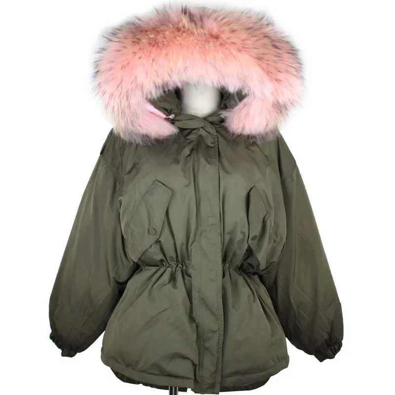 Женская парка на 90% белом утином пуху Зимняя с большим воротником и капюшоном из