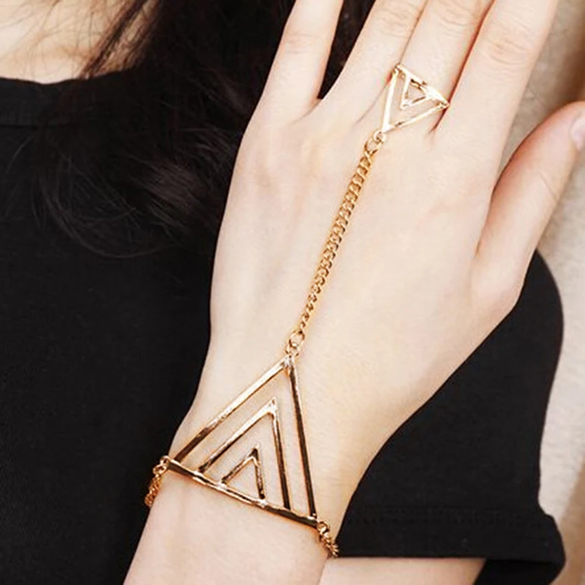 Новый дизайн 2019 треугольный ажурный браслет на палец цепочка из звеньев модный в