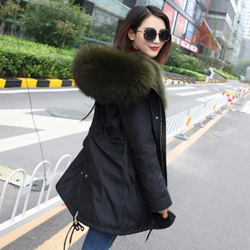 Real Fur Parka For Women Winter Real Fox Fur Lining Coat Raccoon Fur Hoodie Cotton Jacket