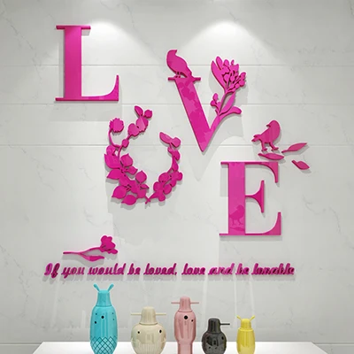 Love Flower Wall Stickers Acrylic 3D House Decoration Living Room Muurstickers Voor Kinderen Kamers Muraux Adesivo De Parede | Дом и сад