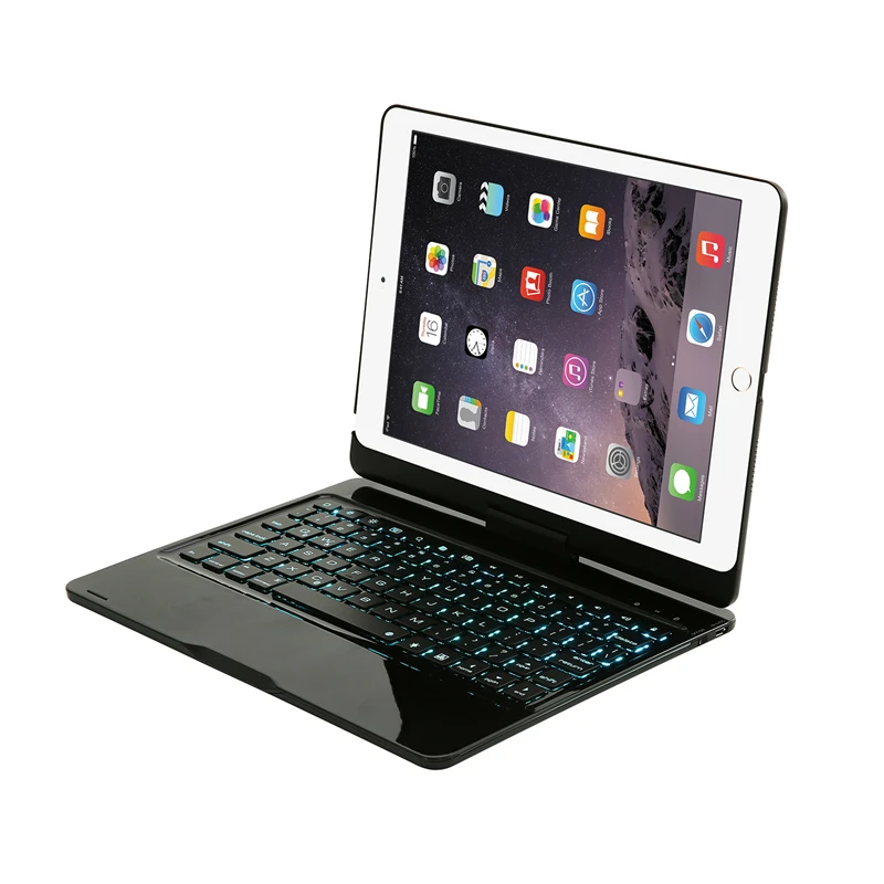 Алюминиевый Чехол NTSPACE для iPad 5 / 6 Air 2 с подсветкой беспроводная клавиатура синими