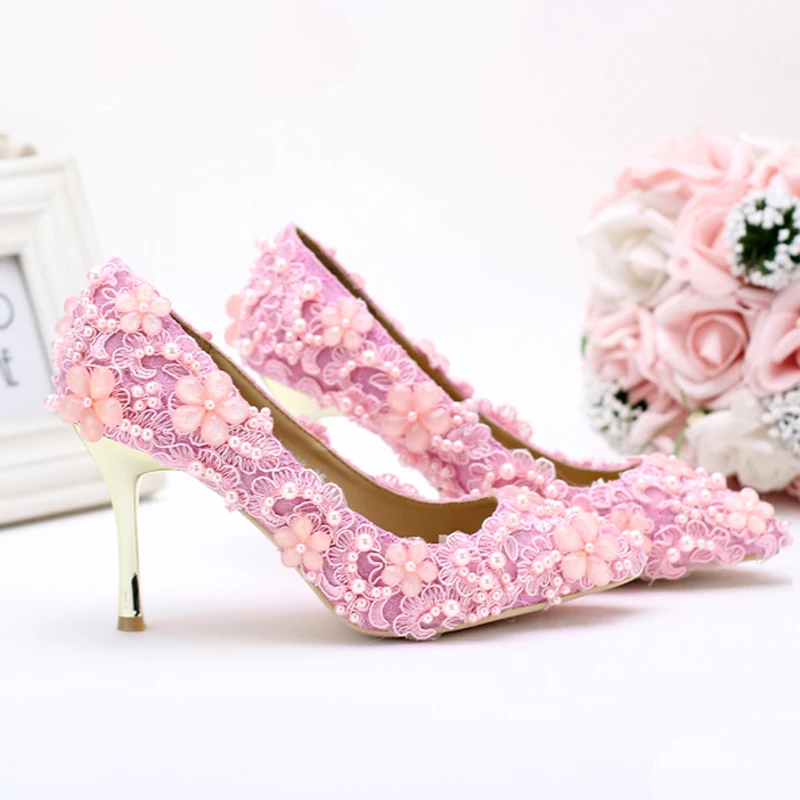 Туфли женские свадебные на высоком каблуке с острым носком и жемчугом | Обувь