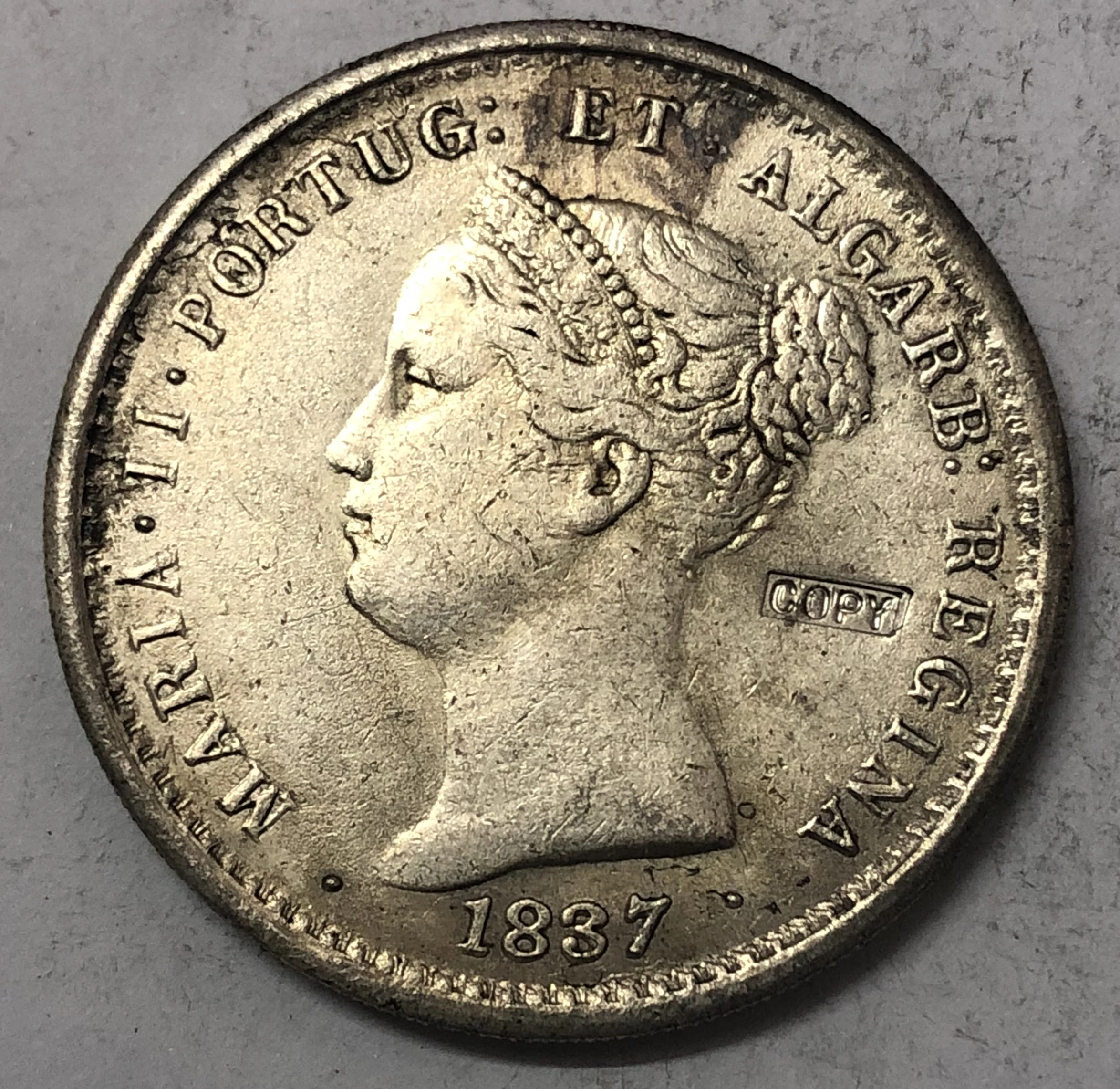1837 Португалия 1000 REIS-Maria II монета с серебряным покрытием точная копия
