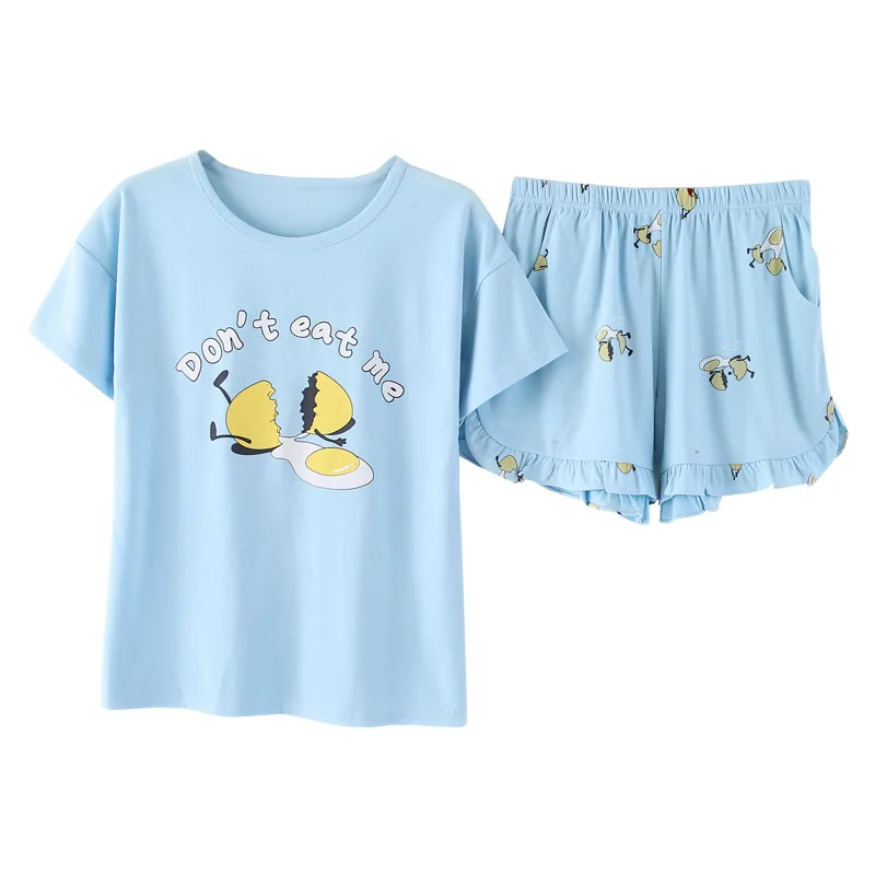 Укороченные штаны + топы с короткими рукавами пижамы наборы хлопчатобумажная