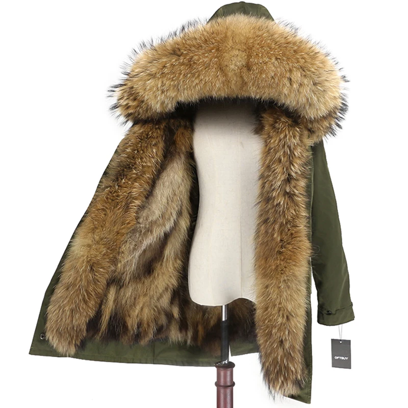 green natural OFTBUY, водонепроницаемая парка, Длинные парки, натуральный Лисий мех, худи, натуральный Лисий мех, подкладка, зимняя куртка для женщин, Съемная куртка, уличная одежда, новинка - Цвет: green natural