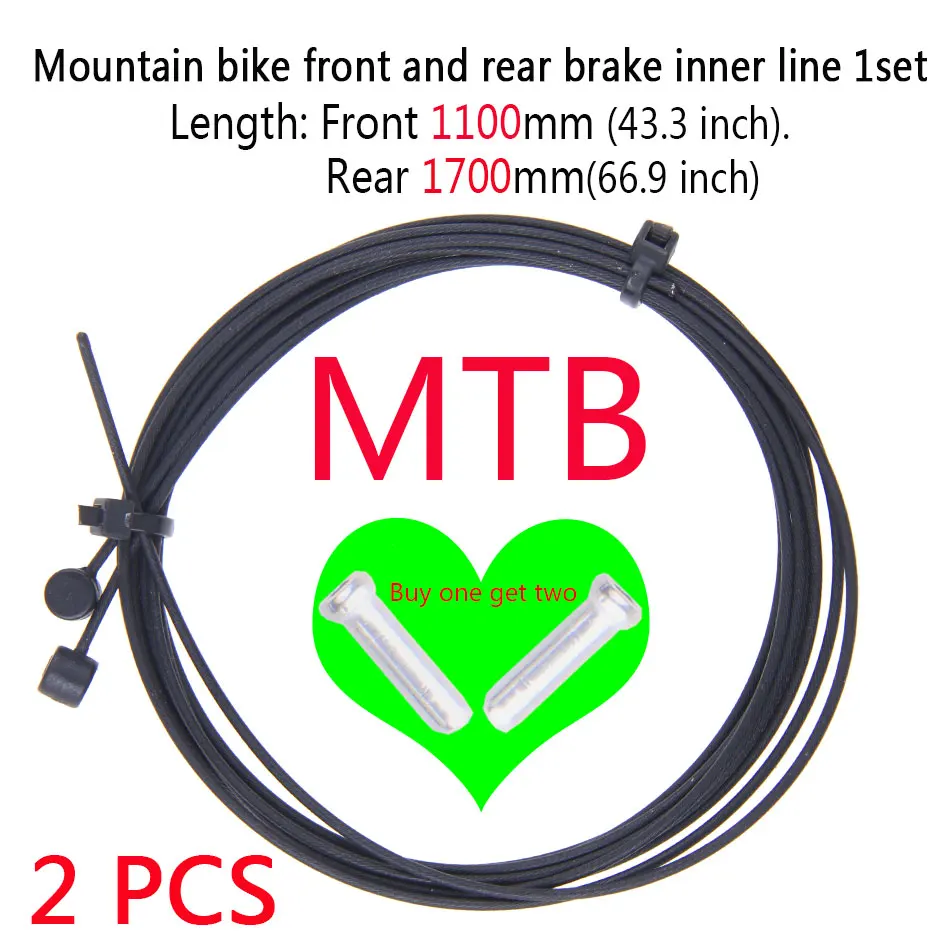 MTB brake 2 pcs WUZEI с тефлоновым покрытием, сменный тормоз, внутренняя кабельная группа для MTB велосипеда, шоссейного велосипеда, передний задний переключатель тормоза, внутренний кабель, провода, наборы - Цвет: MTB brake 2 pcs