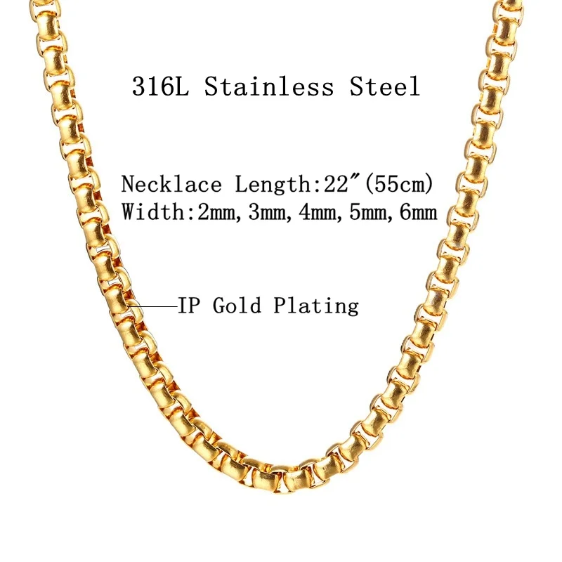 AMGJ 2-6mm Box Chain Necklaces for Women Men Gold Color Stainless Steel Necklace 2018 Fashion Jewelry Wholesale | Украшения и