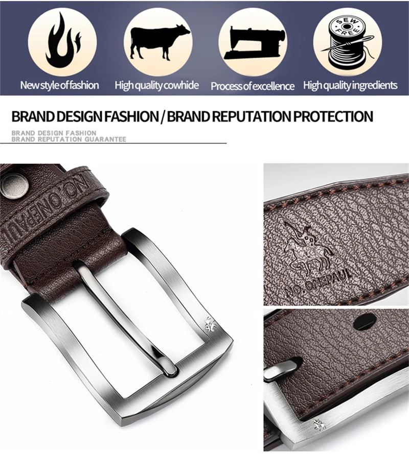NO.ONEPAUL buckle men belt High Quality cow genuine leather luxury strap male belts for men new fashion classice vintage pin