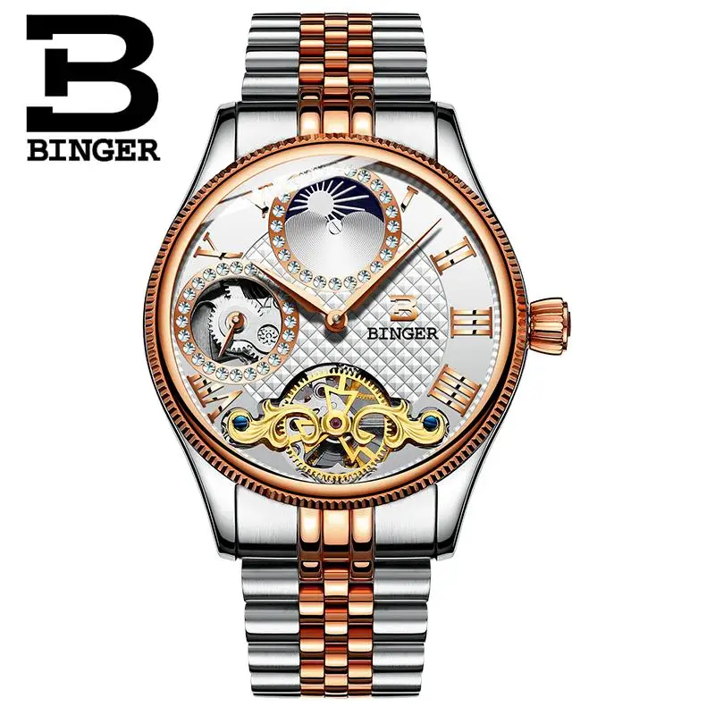 Швейцарские роскошные мужские часы Бингер бренд Tourbillion механические наручные
