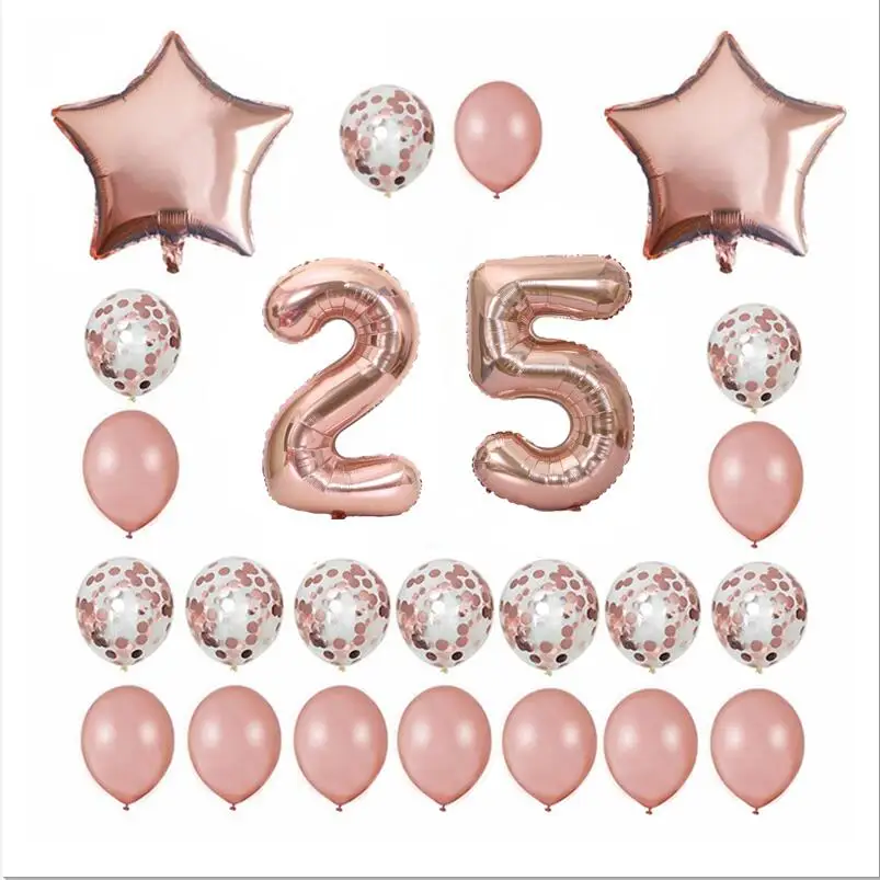 Rosegold 25 Set 24 шт 1st 18 25 30 50th день рождения звезда розового золота конфетти гелий 40 дюймов номер фольги шары украшения юбилей шары - Цвет: Rosegold 25 Set