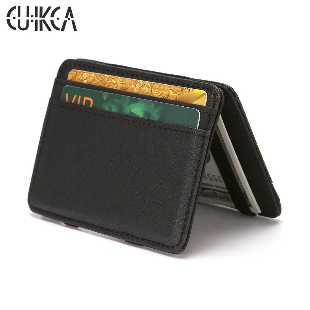 

CUIKCA New Solid Unisex Magic Wallet Slim Purse Magic Money Clips Short PU Mini Leather Wallet Business ID Credit Card Cases