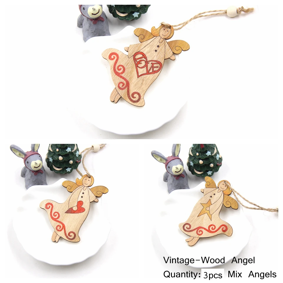 3PCS Mix-V-Angel 3 шт напечатанные деревянные поделки Рождественские елки украшения Рождественские Деревянные Подвески украшения Рождественские украшения Для Вечеринки Висячие подарки - Цвет: 3PCS Mix-V-Angel