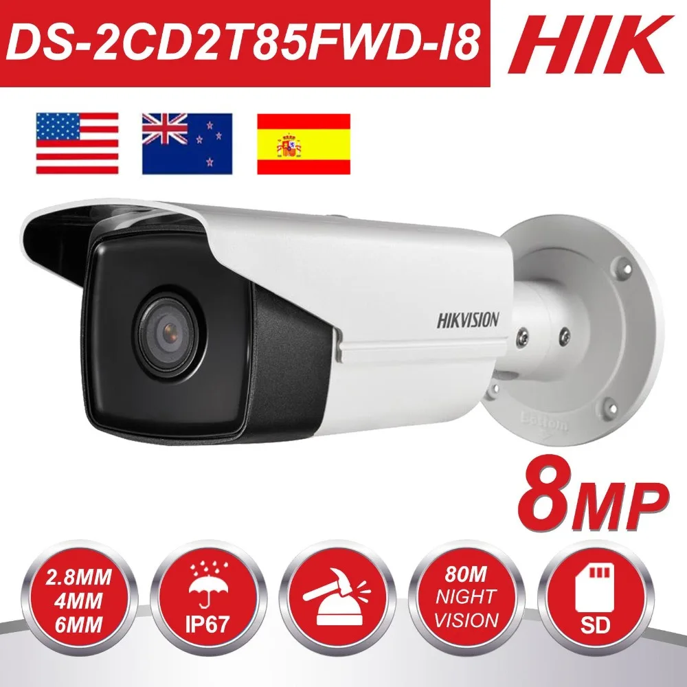 HIKvision 8MP IP Камера 4K на открытом воздухе DS-2CD2T85FWD-I8 8 мегапиксельная сетевой безопасности Пуля IP Камера s PoE Встроенный слот для SD карты