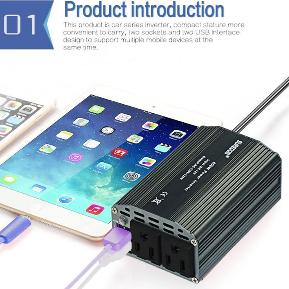 DC12V к AC220V 400 Вт портативный автомобильный инвертор двойной USB модифицированный