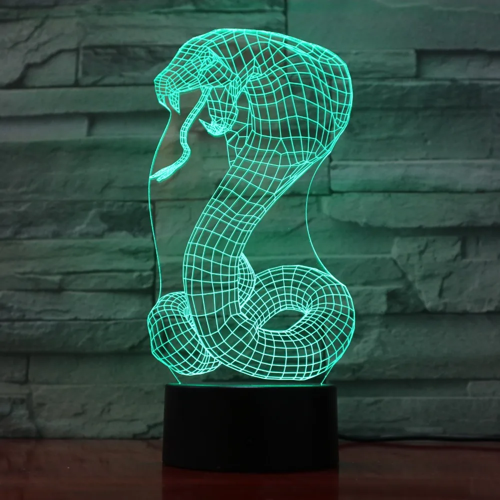 Мультяшный Змеиный ночсветильник 3D USB сенсорный переключатель Акриловые 7 Цветов