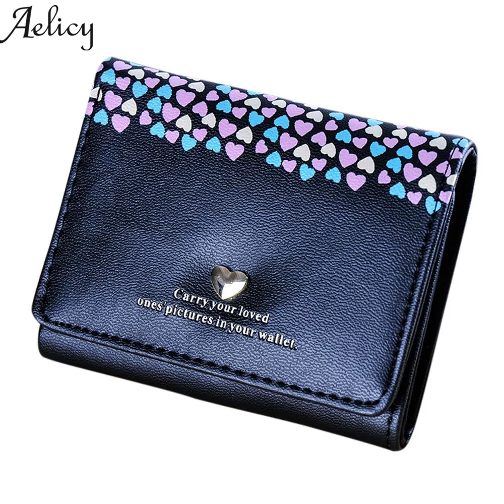 Женский кошелек с сердечками Aelicy короткий женский отделениями для карт Прямая