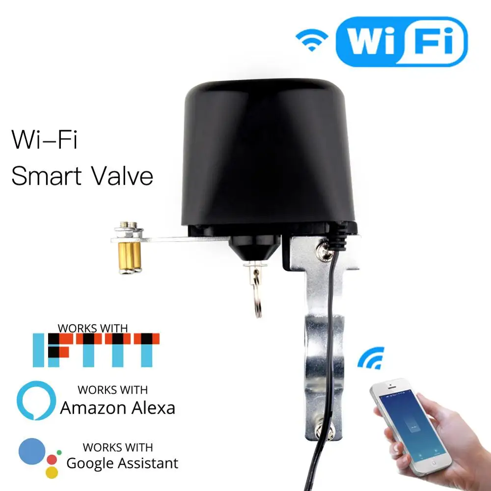 Черный Wifi умный водяной клапан, система домашней автоматизации клапан управления для газа или воды, Голосовое управление работа с Alexa Echo Google Home - Цвет: Черный