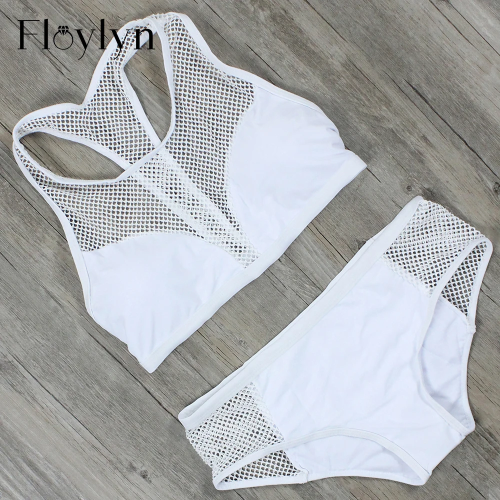 Floylyn пуш ап купальник бикини набор средняя талия сетка прозрачный Maillot De Bain