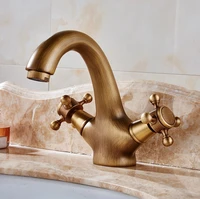 antique brass faucets bathroom faucet basin sink mixer tap swan neck deck mounted double cross handles single hole faucet anf035