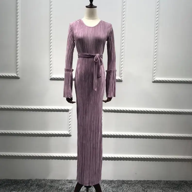 Purple dress Плиссированные платья Рамадан Tesettur Elbise Kaftan абайя, арабское мусульманское длинное платье для девочки Восточный халат из марокена платья Хиджаб халат Femme - Цвет: Purple dress