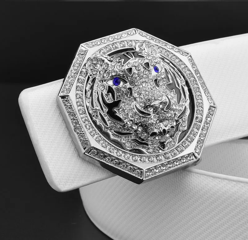 2019new Тигр Золотая Пряжка высокого качества Роскошные брендовые белые зерна пояс в стиле ретро мужские пояса из натуральной кожи широкий пояс