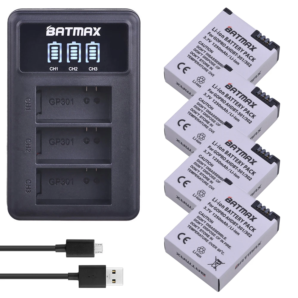 Substituição da Bateria + Led Duplo para Gopro Herói Gopro Hero3 Carregador Usb go Pro Câmeras 4 Pçs 1250mah 3