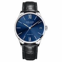 agelocer top brand dress watches for men ultra thin blue dial watches with date leather strap mechanical watches 707s