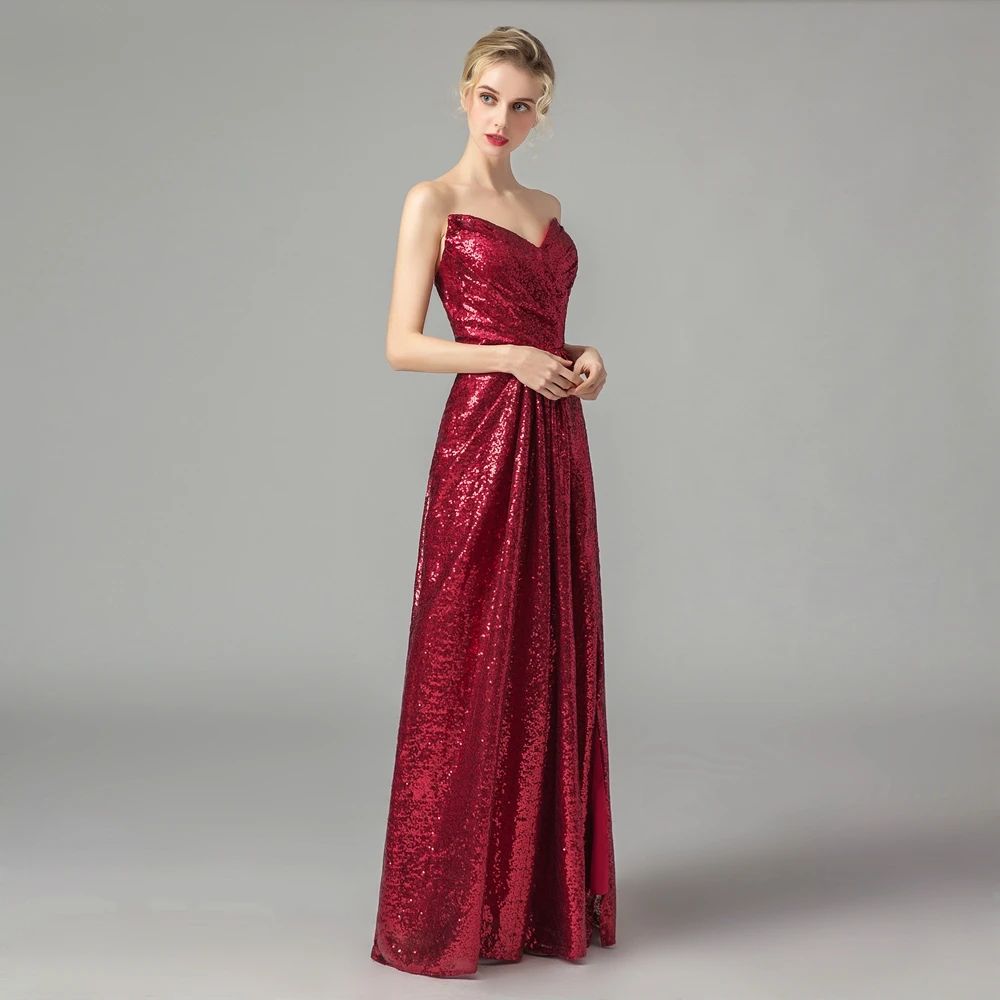 Ssyfashion Новое Сексуальное вечернее платье с v-образным вырезом с открытыми плечами простой бордового цвета с блестками, длина до пола, платье для вечеринки, официального приема; Robe De Soiree