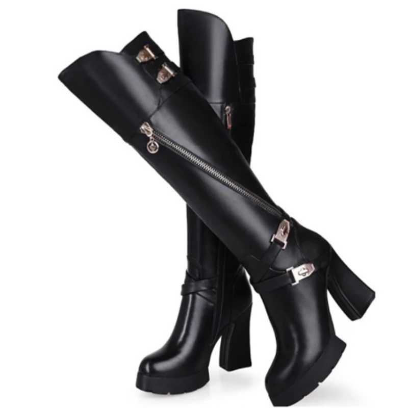 Женские ботинки из натуральной кожи на толстом высоком каблуке сезон осень зима