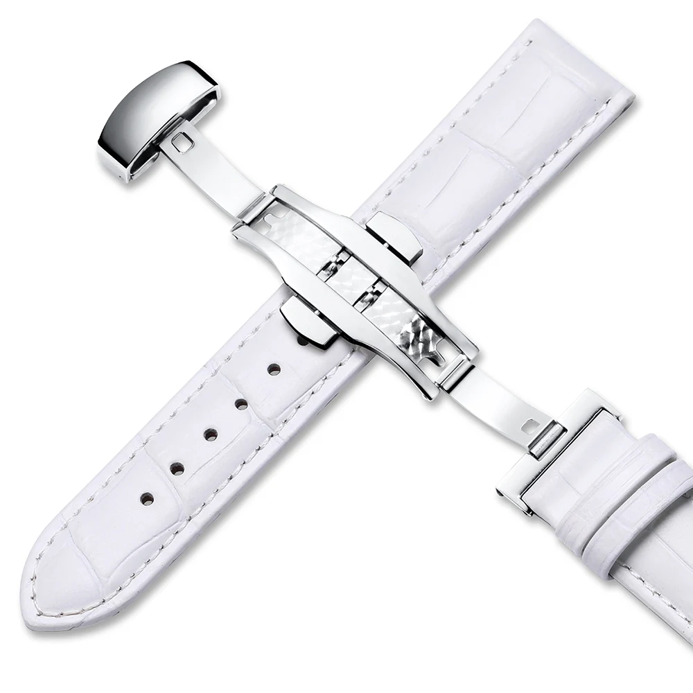 White with silver CHIMAERA ремешки для часов 12 мм 14 мм 16 мм 18 мм 19 мм 20 мм женский белый красный розовый браслет из натуральной телячьей кожи женский ремешок для девочек - Цвет ремешка: White with silver