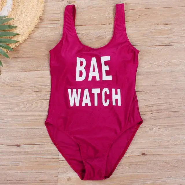 Классический купальный костюм с буквенным принтом BAE WATCH, женский купальник, монокини, S-XL, открытая спина, купальный костюм с высокой посадкой, боди - Цвет: Wine red