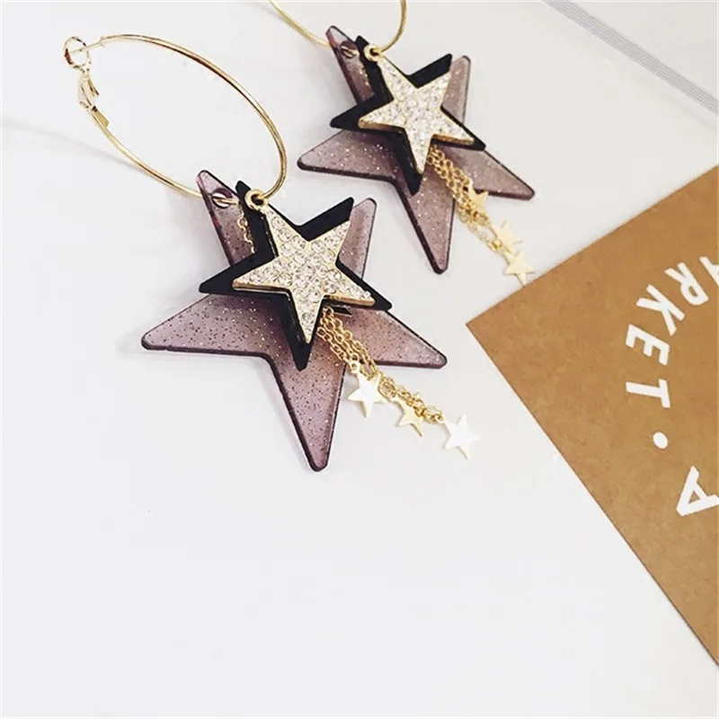 2019 корейская мода преувеличенные несколько блесток пятиконечные звезды Длинные