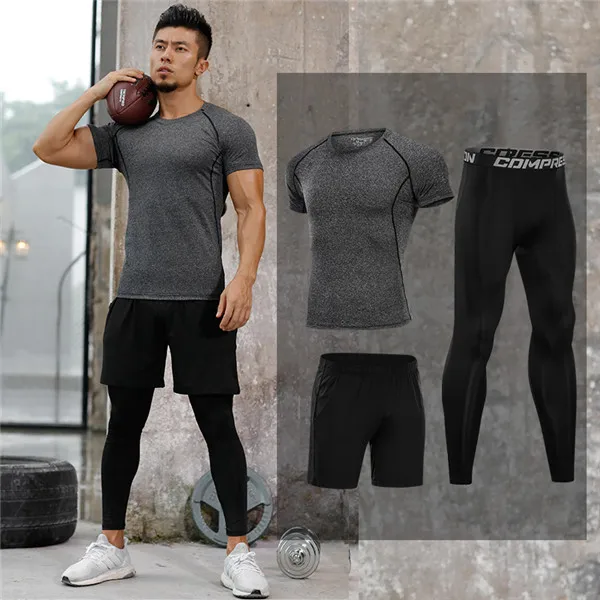 3pcs short set 04 Сжатия Для Мужчин's одежда для бега 3/4/5 шт./компл. быстросохнущая спортивные костюмы баскетбольные тайтсы одежда тренажерный зал Фитнес спортивной - Цвет: 3pcs short set 04