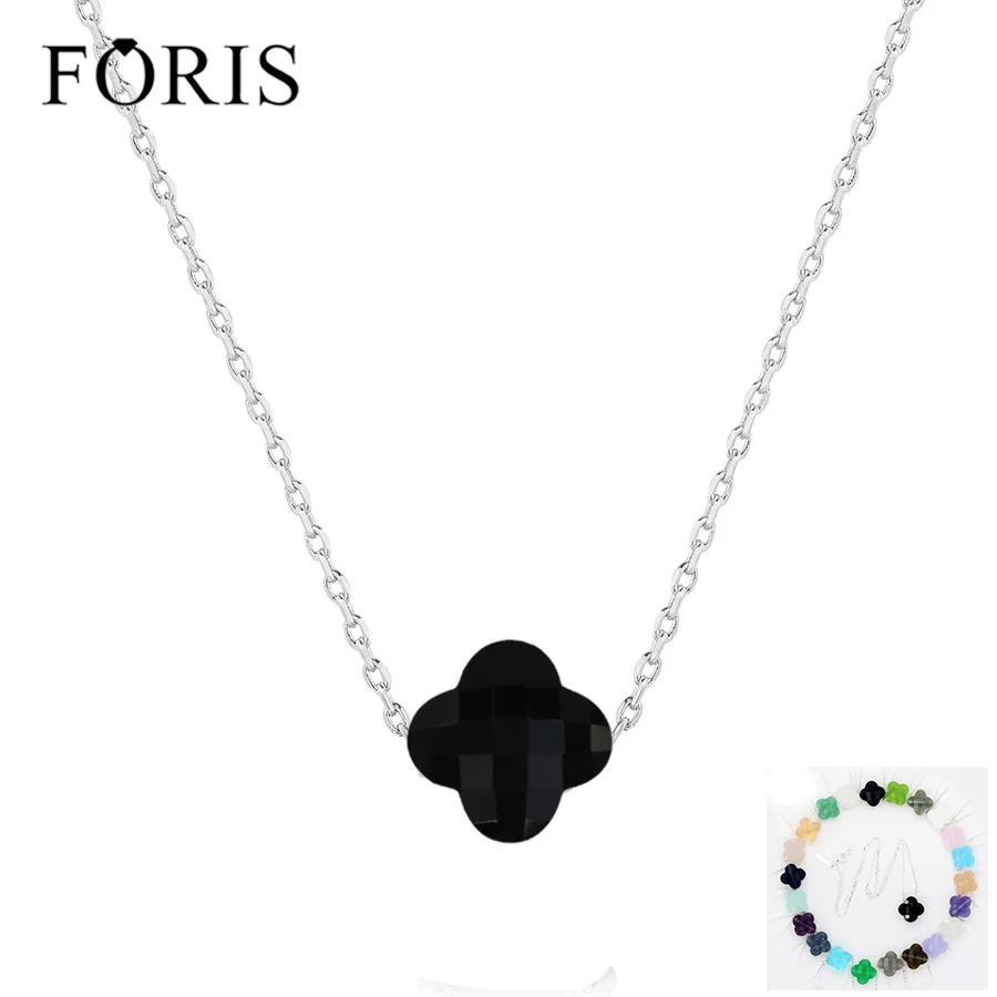 

FORIS 11 Colors Brand Jewelry 925 Sterling Silver Luckly Clover Crystal Necklace For Women Christmas Gift Best Selling PN001