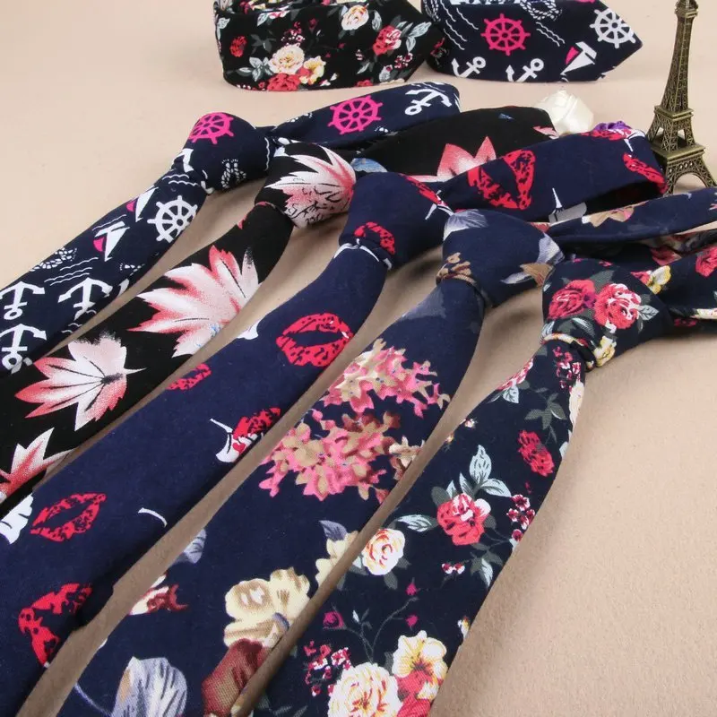 Мужской облегающий галстук с цветочным принтом хлопчатобумажный 5 см 18 узоров 2019