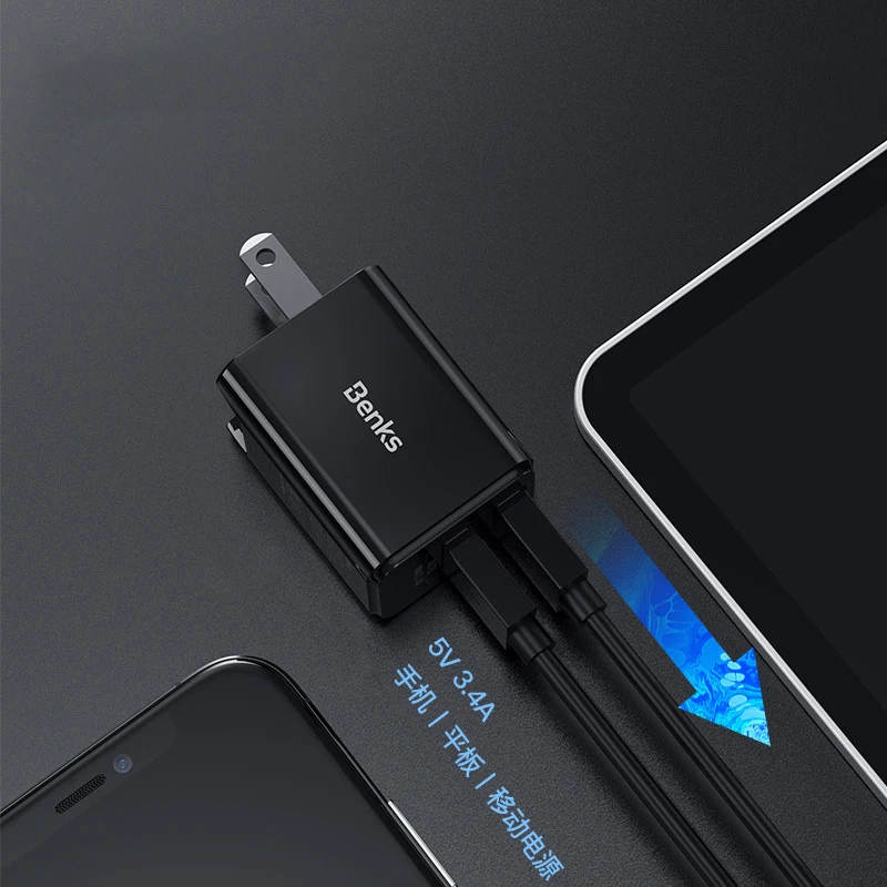 Benks двойной USB зарядное устройство 5 В/3.4A США вилка портативный настенный